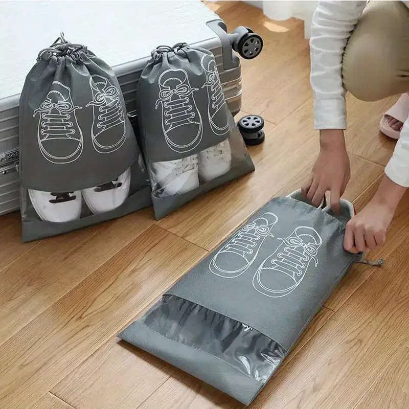 Shoe Bag for Travel & Home Storage – Dustproof Printed Shoe Organizer Pouch in Random Gray