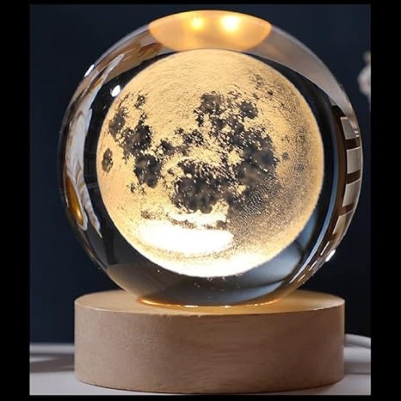 1 Pc USB LED Galaxy Crystal Ball Lamp | 3D Planet Moon Night Light | Bedroom & Party Home Decor | Kids Birthday Gift (