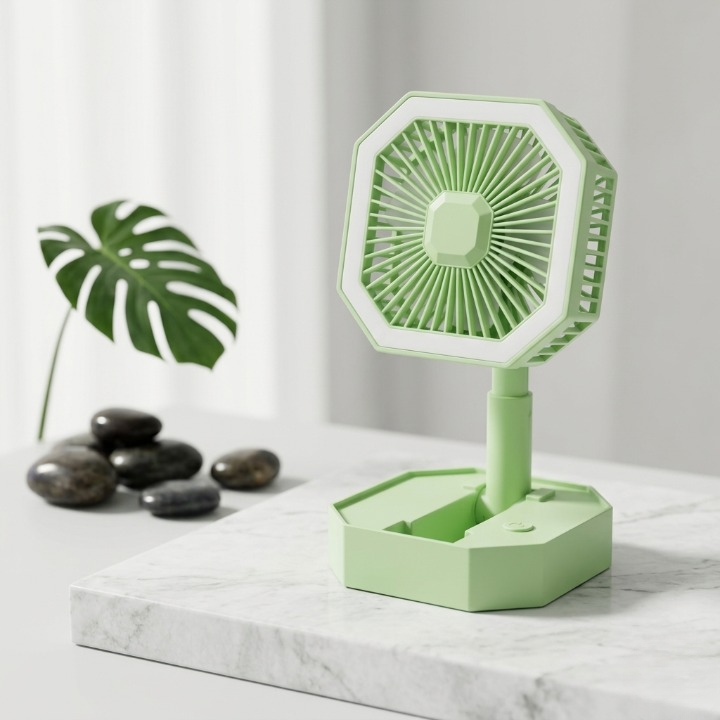 2-in-1 Portable Foldable Rechargeable Fan with LED Night Lamp