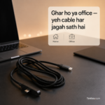 240w usb c cable charging a laptop on a dark office desk