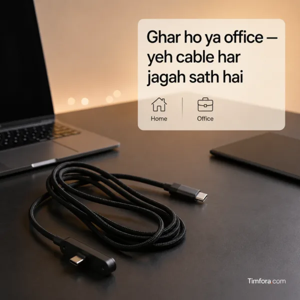 240w usb c cable charging a laptop on a dark office desk