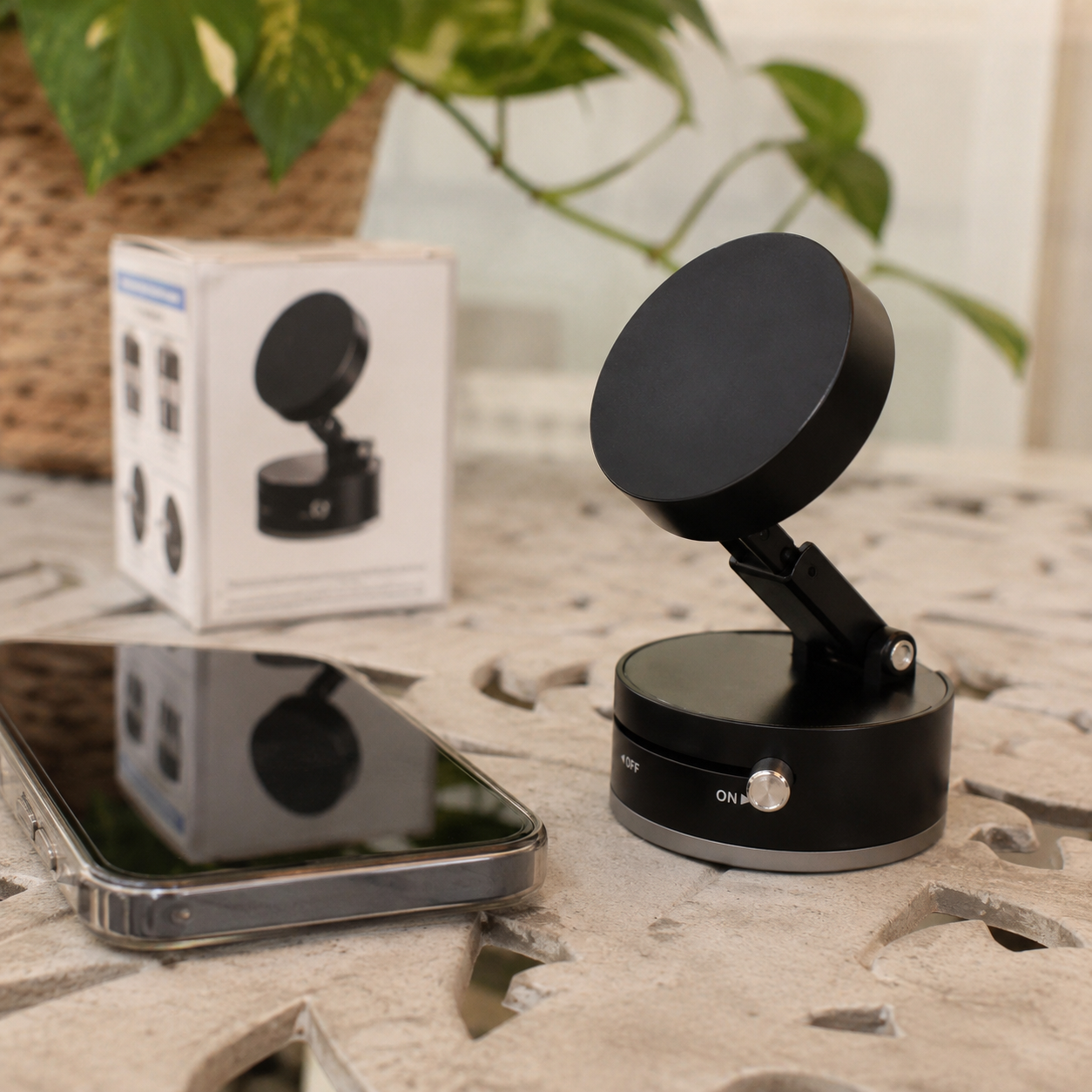 Magnetic phone holder used for hands-free navigation while driving