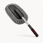 Microfiber car duster cleaning the hood of a car