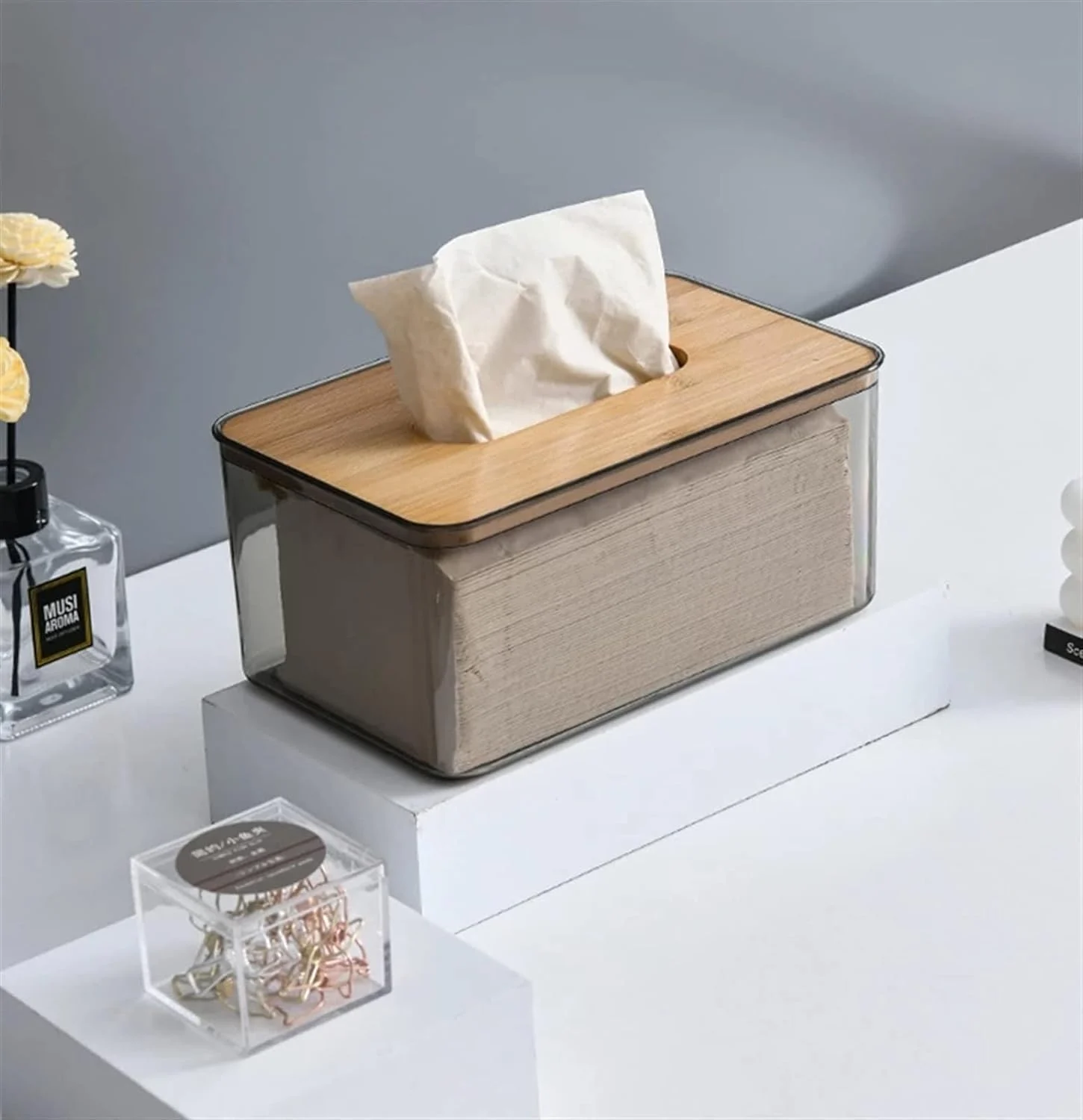 Acrylic Tissue Box with Wooden Lid - Large - photo 3