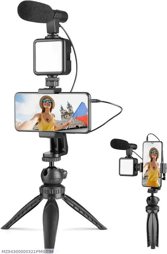 AY-49 Vlogging Kit – Microphone, LED Light & Mini Tripod with Remote