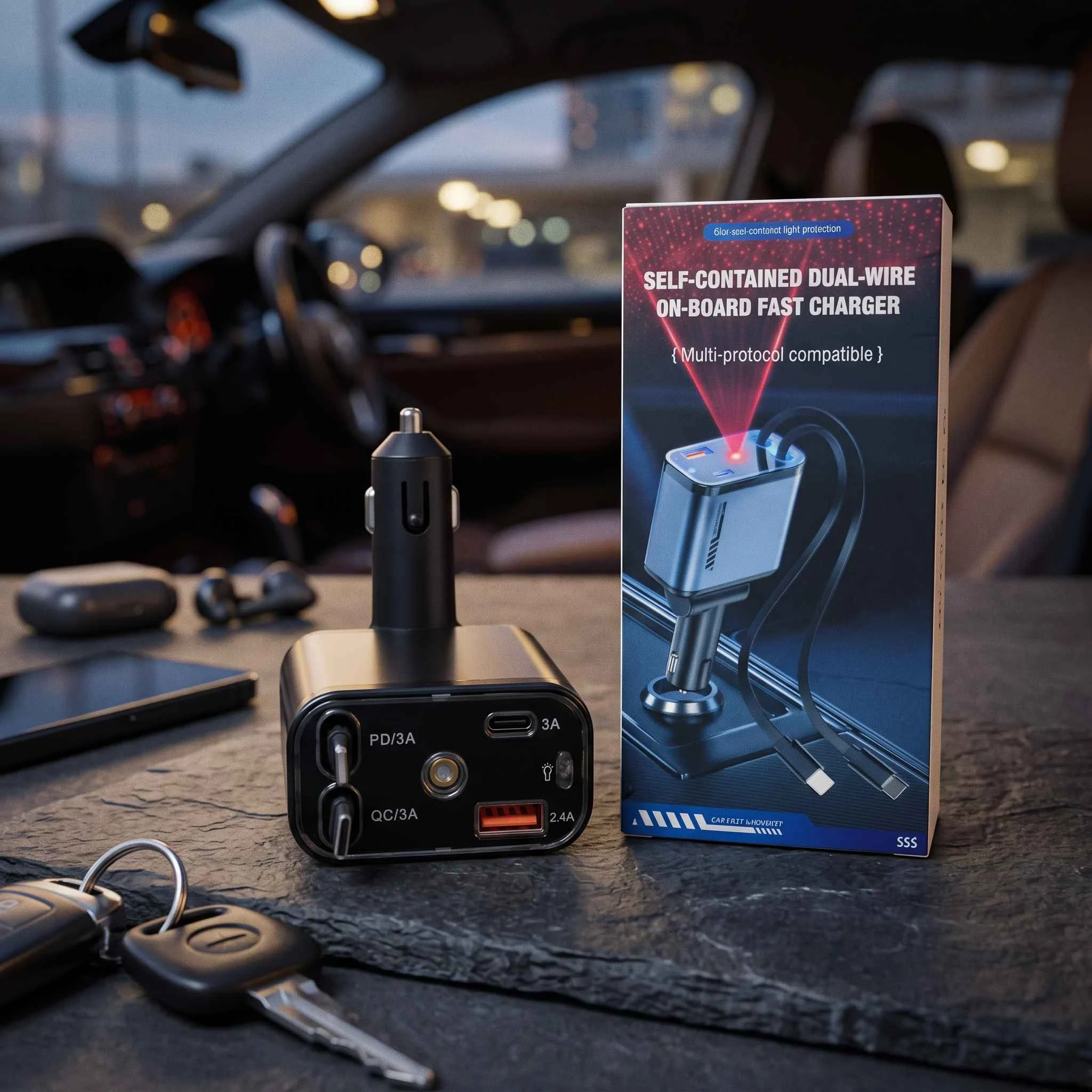 5-in-1 Car Fast Charger with Built-in Dual Cables – PD & QC 3.0 - photo 2