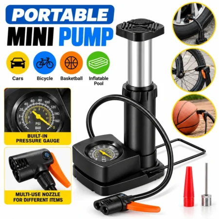 Foot Air Pump with Pressure Gauge – Manual Tyre Inflator for Car, Bike & Balls