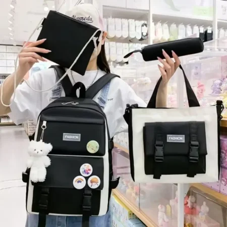 4-Piece School Bag Set – Backpack, Lunch Bag, Pencil Case & Drawstring Bag