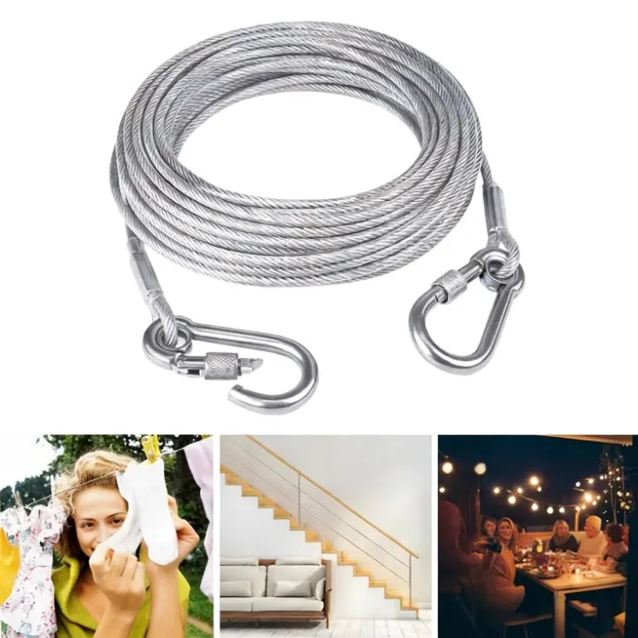 2 Metre Stainless Steel Clothesline with Carabiner Clips - photo 3