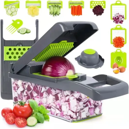 16-in-1 Vegetable Chopper with Container – Onion Chopper, Slicer, Dicer & Grater