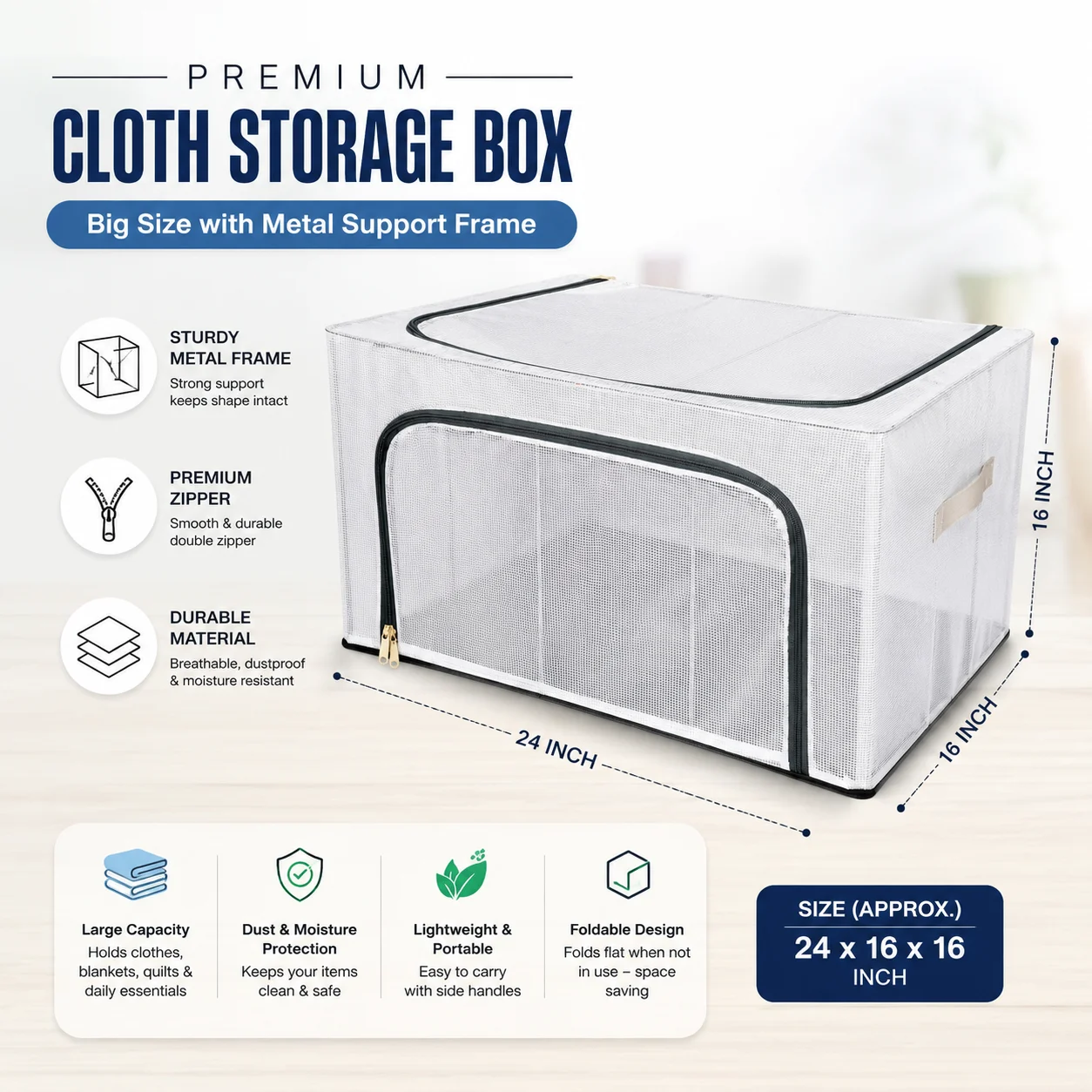Foldable Cloth Storage Box with Metal Frame – photo 2