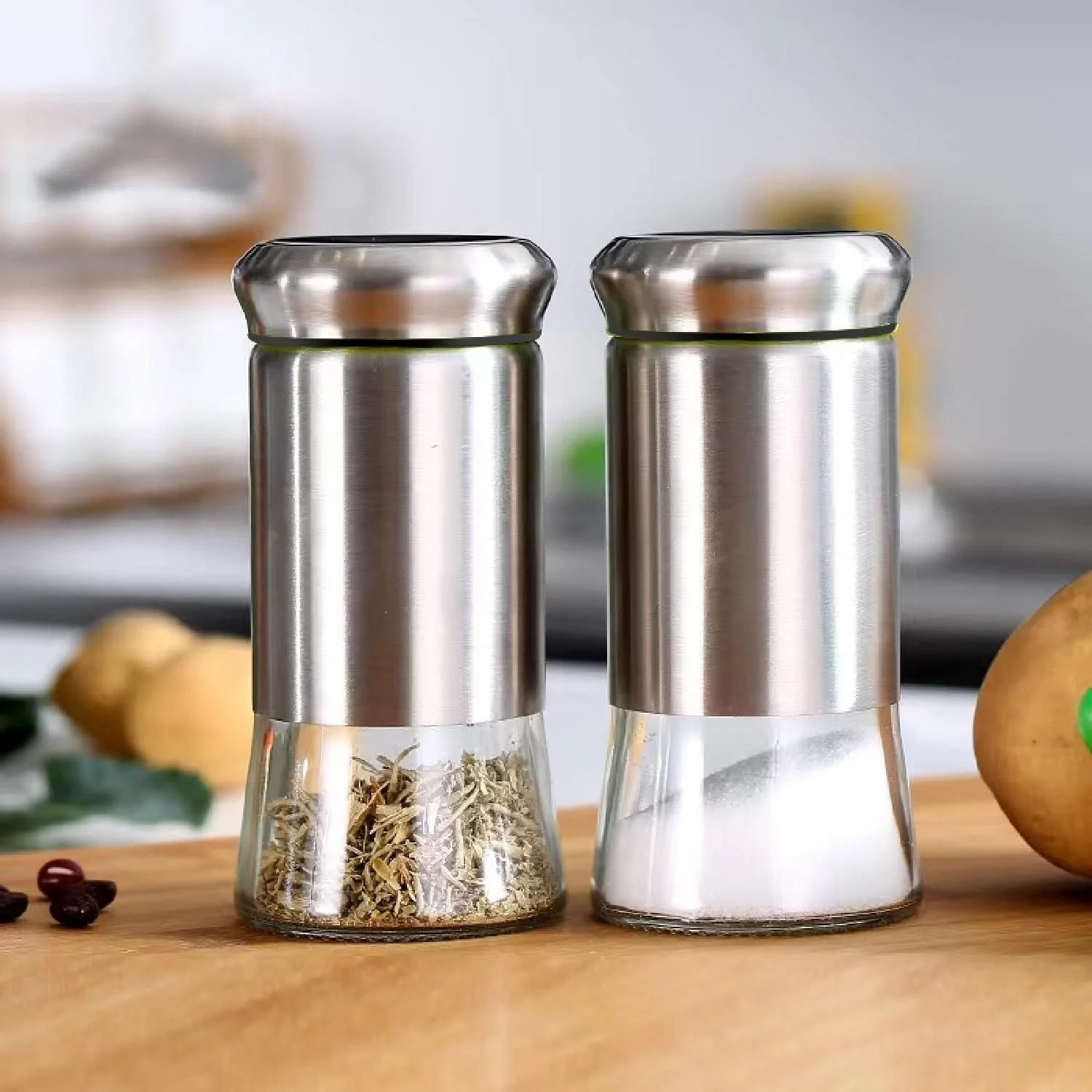 Stainless Steel and Glass Salt Pepper Shaker Set – 2 Piece – photo 3