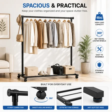 Heavy Duty Single Rod Clothes Hanger - 46 Kg Capacity - photo 1