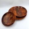 Handcrafted Wooden Brass Work Plates – Set of 3