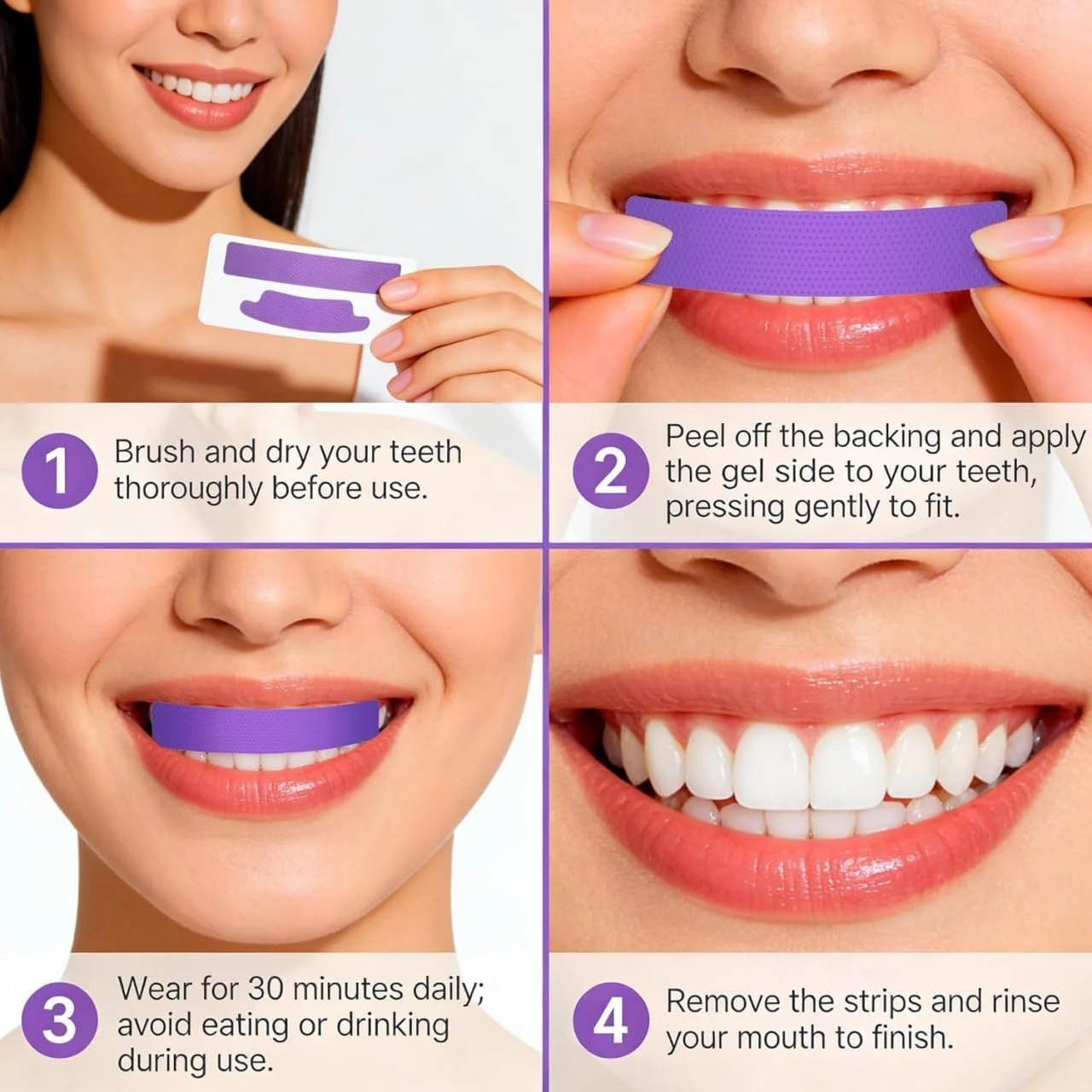 Purple Teeth Whitening Strips – Colour Corrector Strips for Sensitive Teeth (14 Strips) - photo 3
