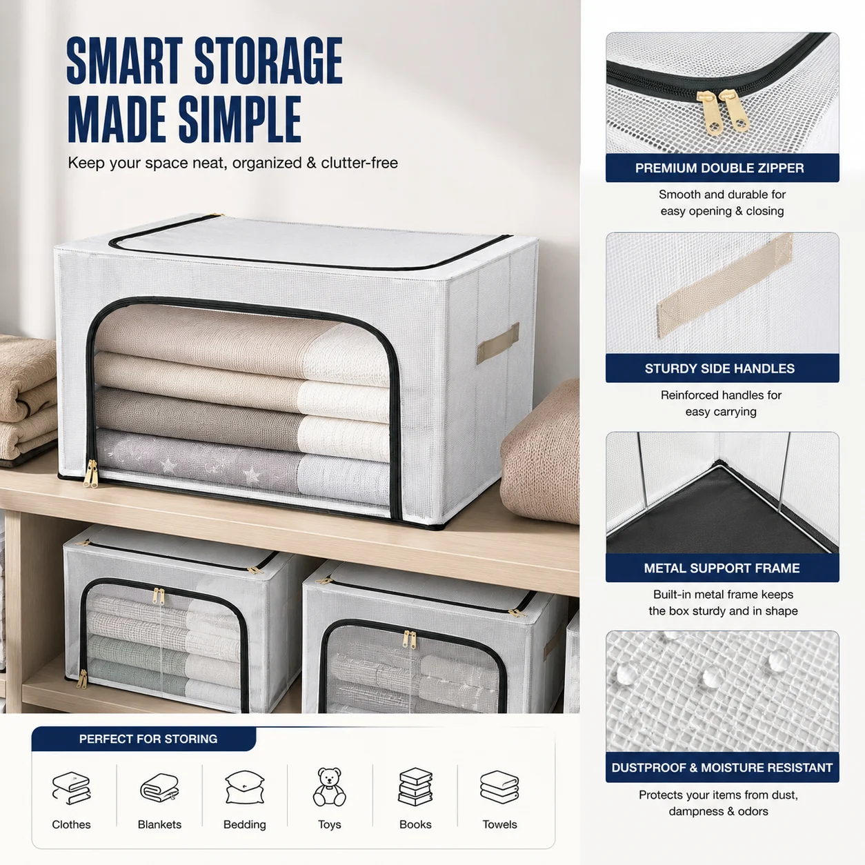 Foldable Cloth Storage Box with Metal Frame – photo 1