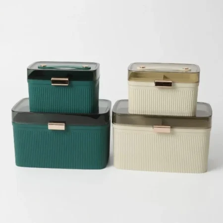 Ribbed Storage Box with Transparent Lid – Makeup and Jewelry Organizer