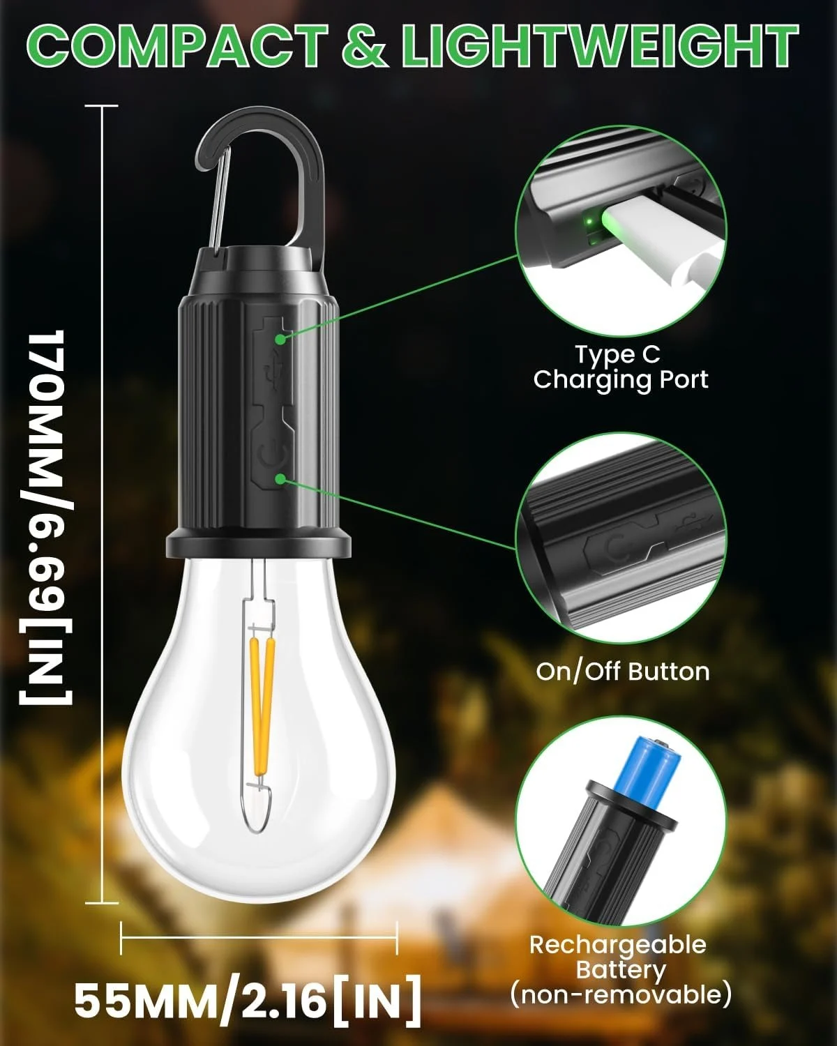 Rechargeable LED Camping Bulb – Type-C USB Emergency Light