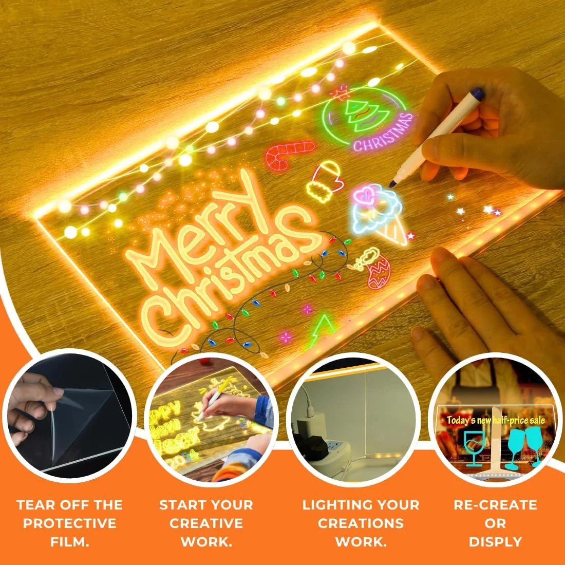 LED Acrylic Writing Board 12×8 Inch – Light-Up Message Board with Stand & 7 Markers - photo 3