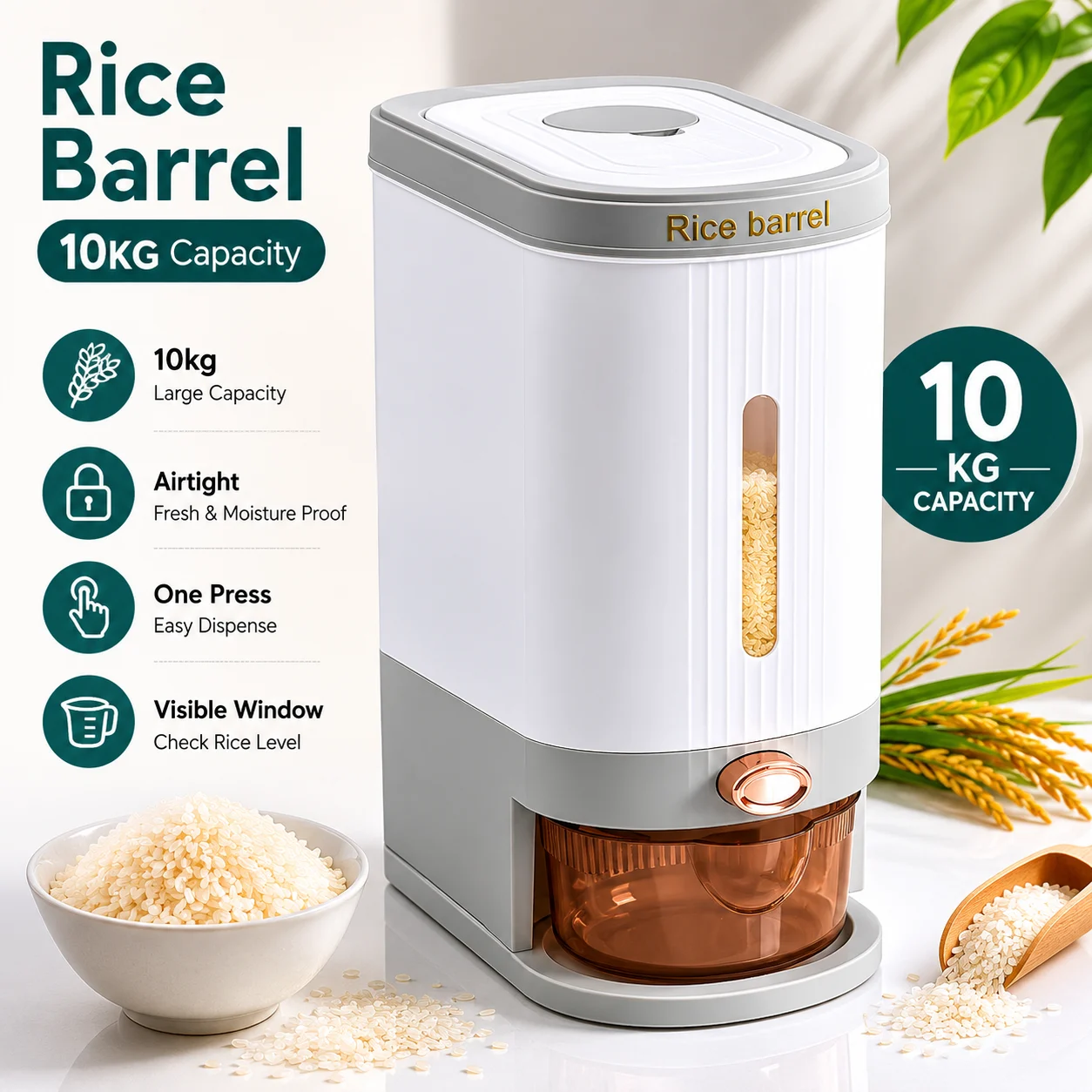 Rice Barrel New Style - 10 Kg, Assorted Colours - photo 3