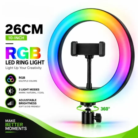 26 cm RGB LED Ring Light – Multi-Colour Light for TikTok, Makeup & Selfies