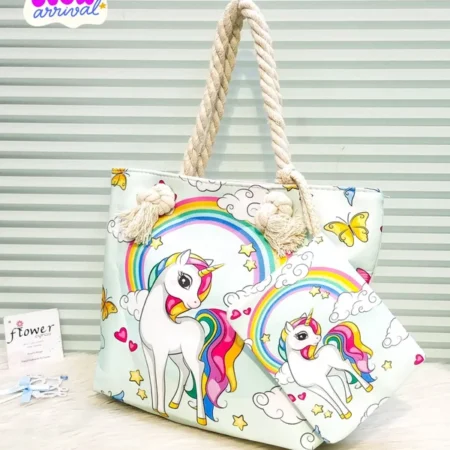 Unicorn Tote Bag for Girls – Cute Medium Tote with Zip Pocket