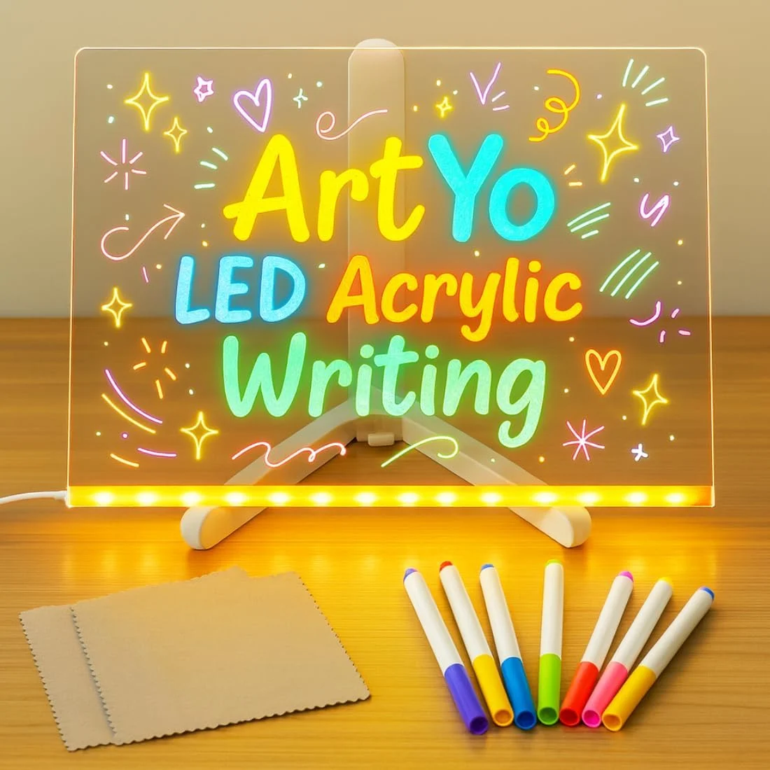 LED Acrylic Writing Board 12×8 Inch – Light-Up Message Board with Stand & 7 Markers - photo 2