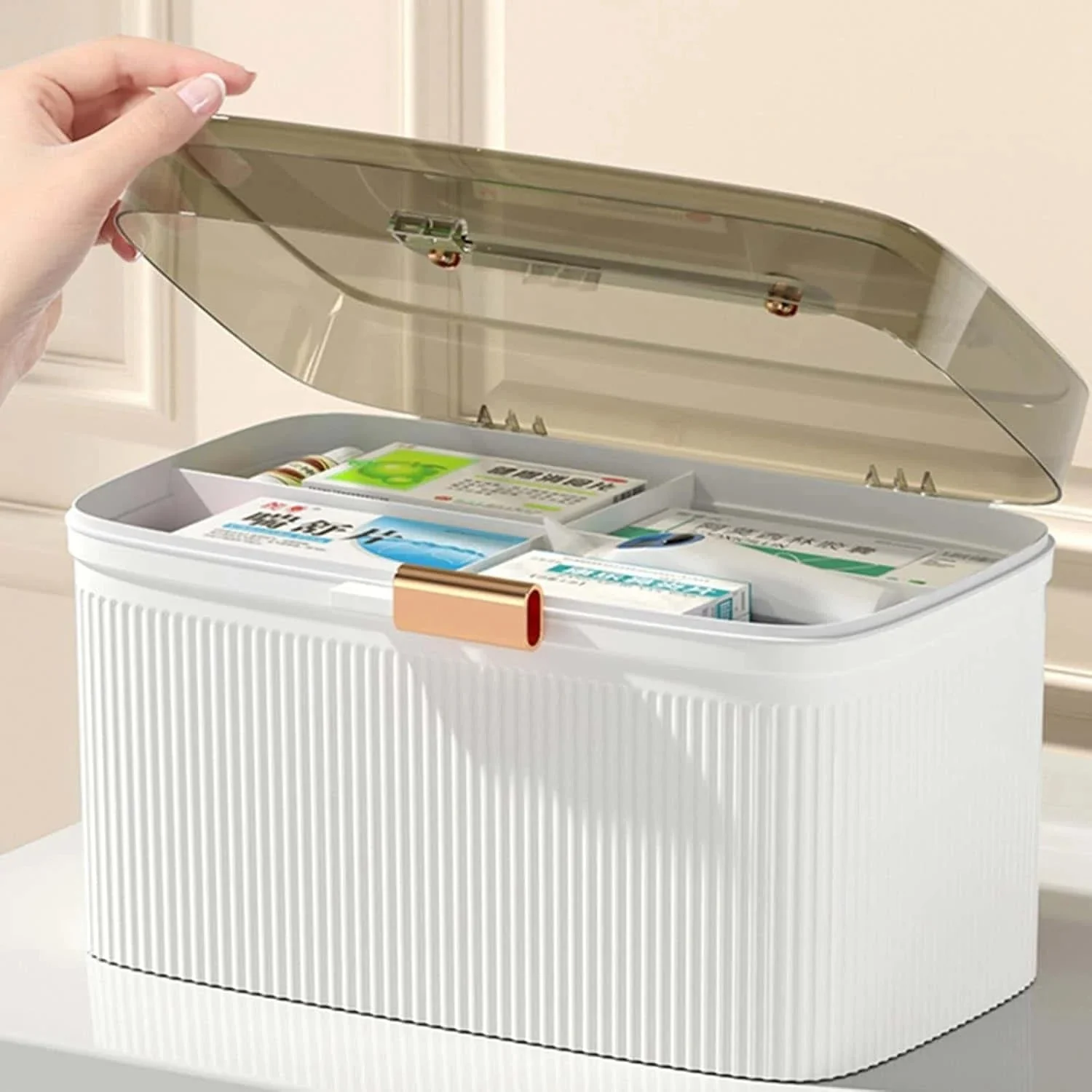 Ribbed Storage Box with Transparent Lid – Makeup and Jewelry Organizer – photo 5