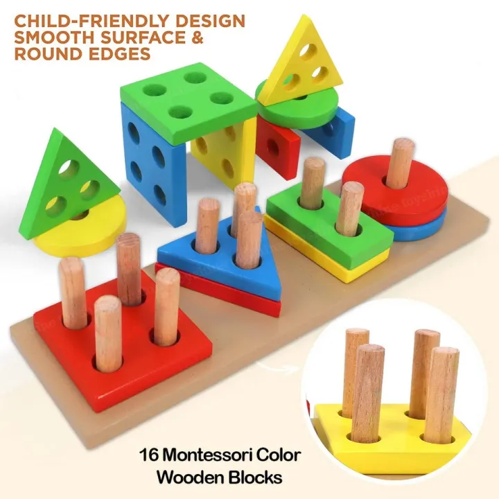 Wooden Colour & Shape Sorter Stacking Toy – Montessori Counting Puzzle - photo 2