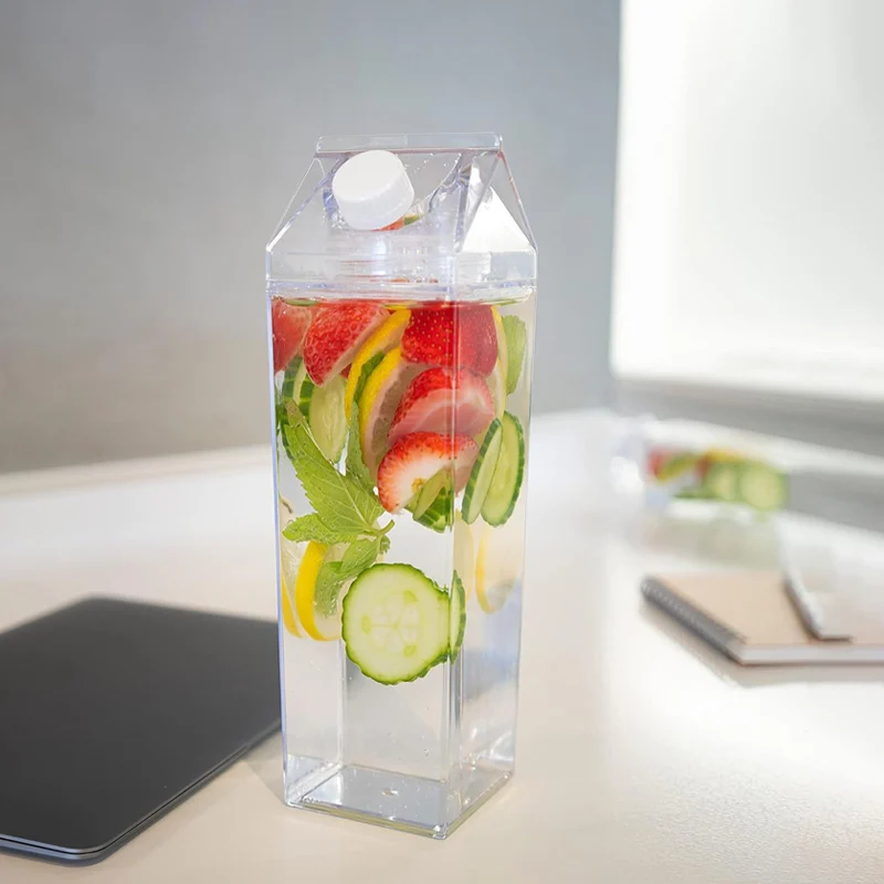 Transparent Acrylic Water Bottle 1 Litre – Leak-Proof Fridge Bottle