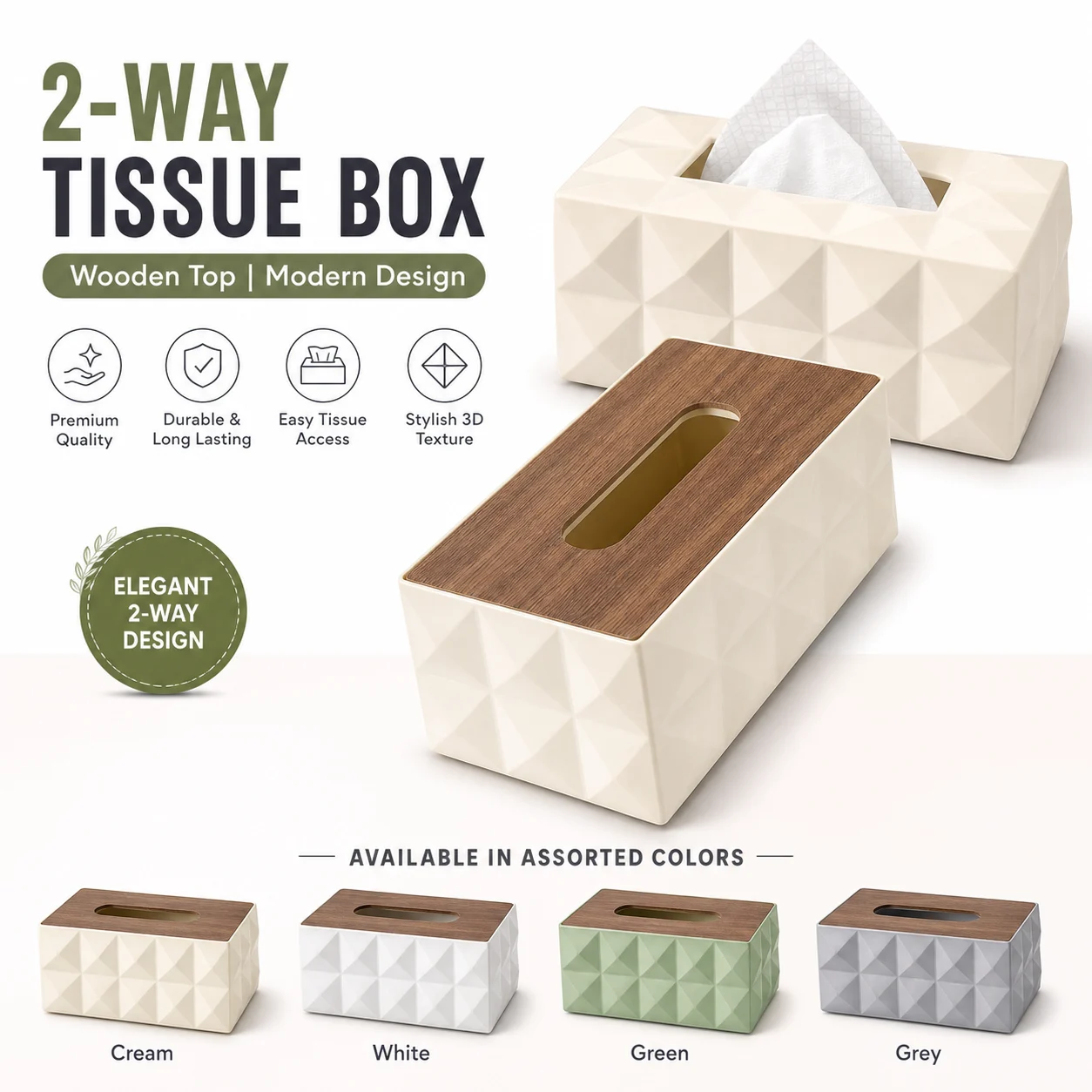Triangular Design Tissue Box, Heavy Wood (2 Way) - photo 1