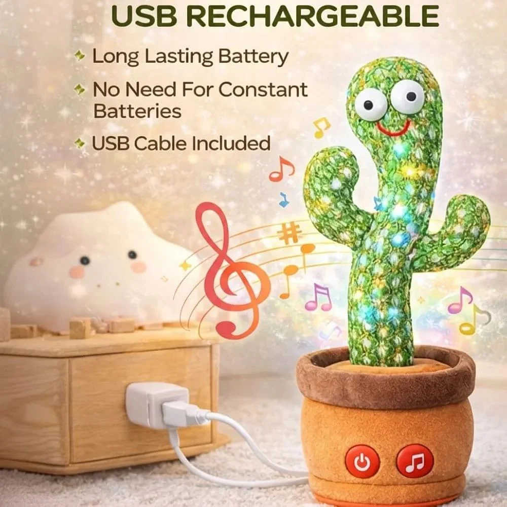 Dancing Talking Cactus Toy – Rechargeable Singing Plush with Lights - photo 3