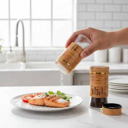 Salt and Pepper Shaker Set – 2 Piece Wood-Effect Steel
