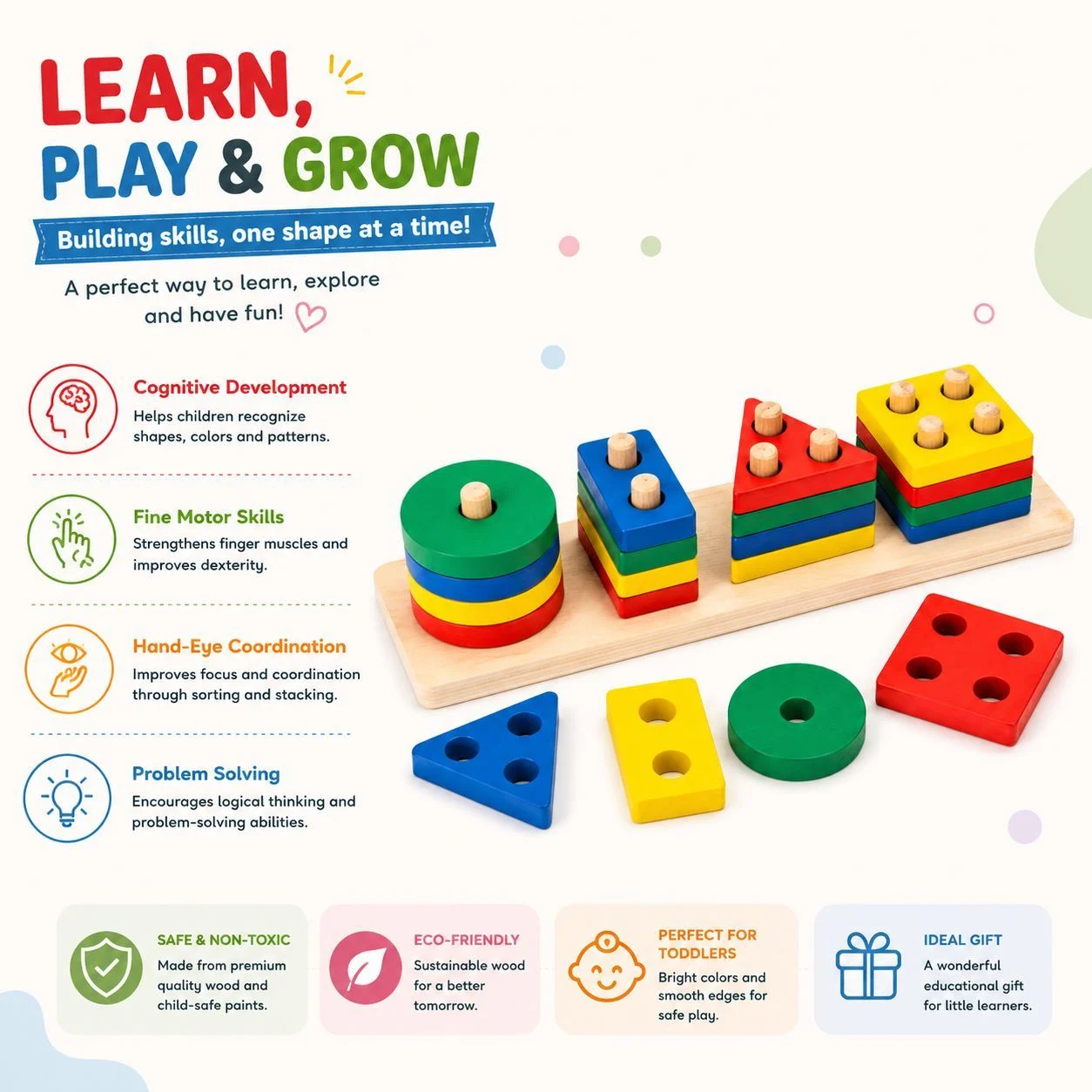 Wooden Colour & Shape Sorter Stacking Toy – Montessori Counting Puzzle - photo 4