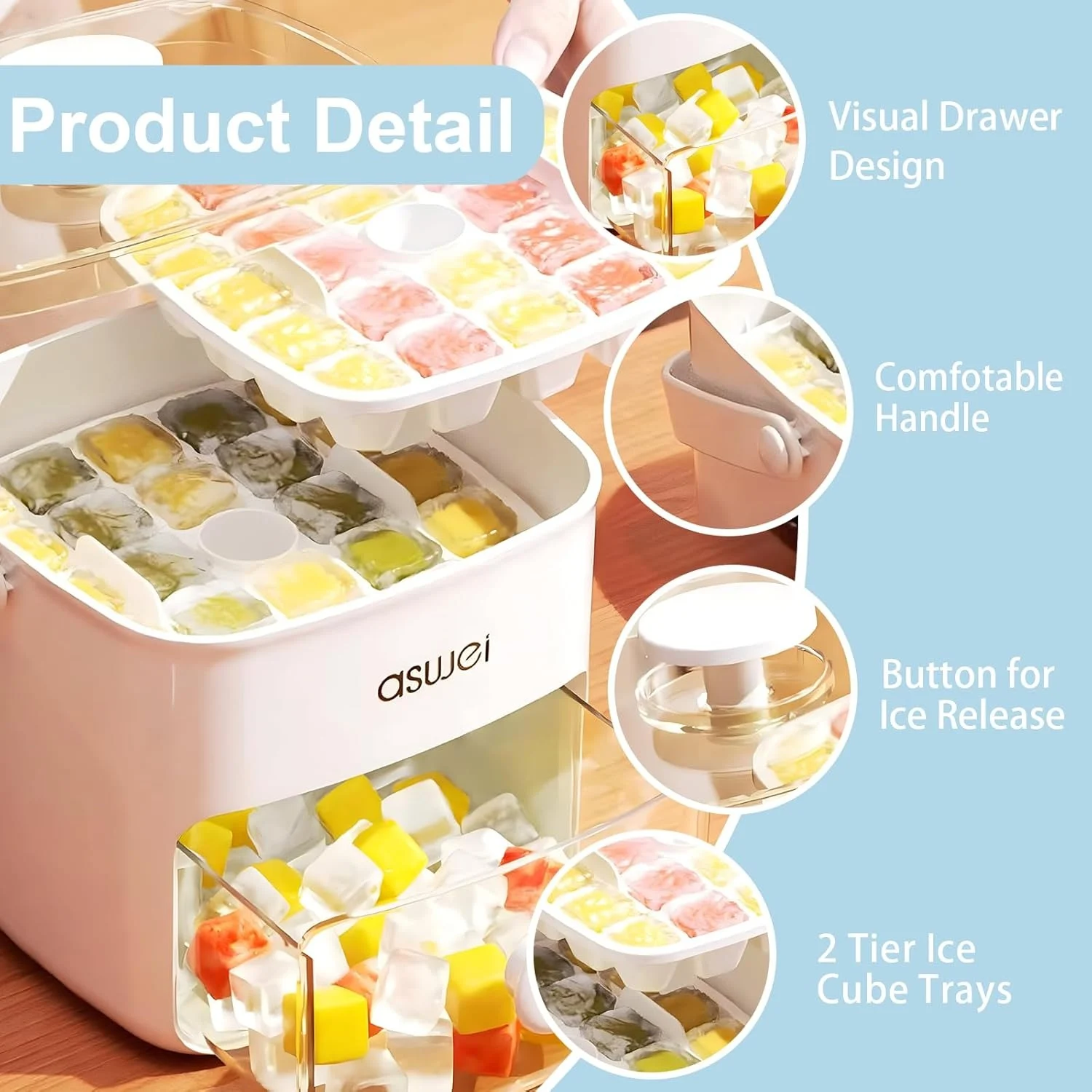 Double Layer Ice Cube Tray with Handle – Rapid Release Ice Box – photo 2