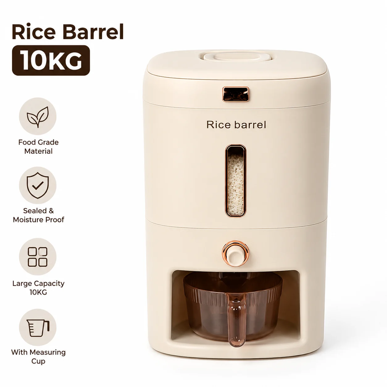 10 KG Large Capacity Rice Dispenser with Measuring Cup - photo 3