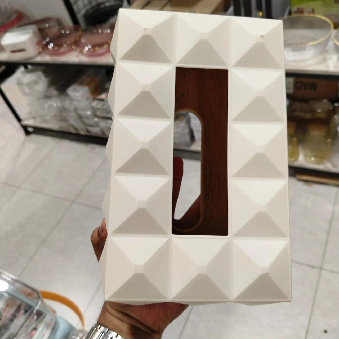 Triangular Design Tissue Box, Heavy Wood (2 Way) - photo 4