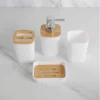 6-Piece Bathroom Accessory Set – White Square with Bamboo Accents