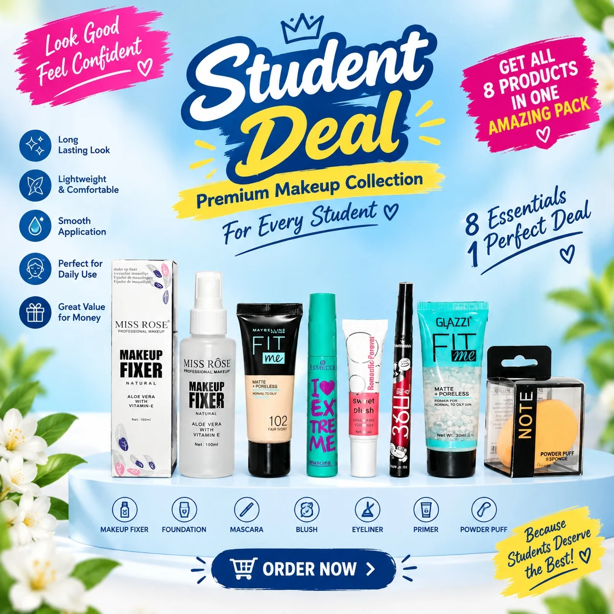7-in-1 Student Makeup Deal – Beginner Makeup Kit Gift Set