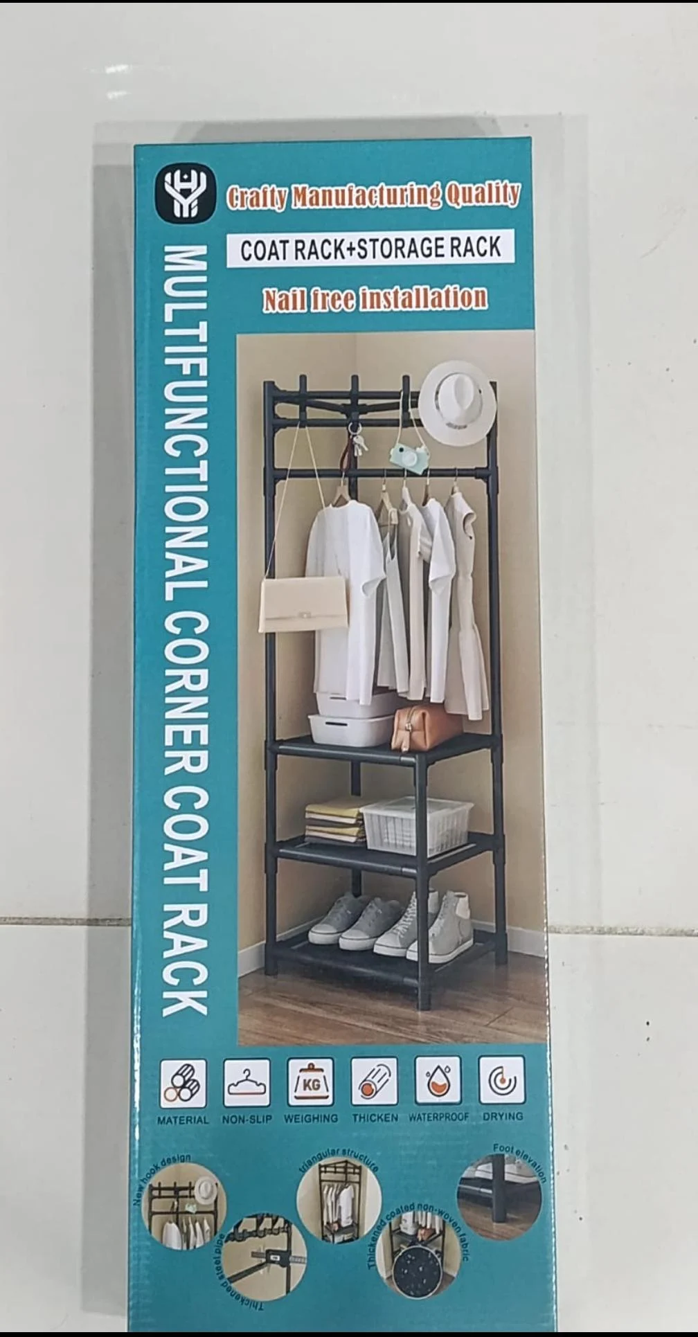 Multifunctional Corner Coat Rack – Nail-Free Installation – photo 6