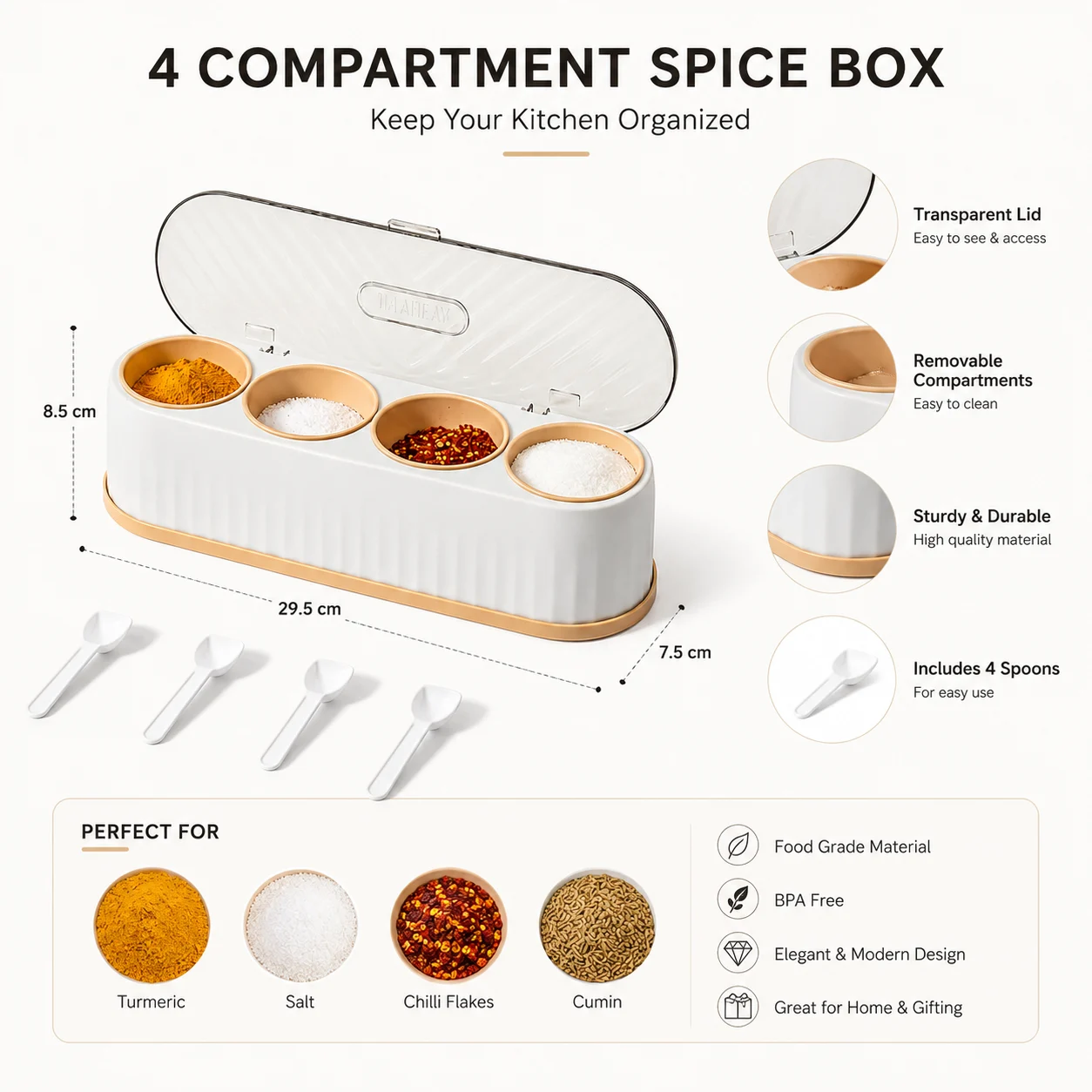 Wonder 4 Grid Masala Box with Spoon - photo 2