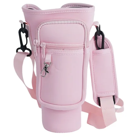 40oz Tumbler Carrier Bag with Phone Pocket – Pink Cup Holder with Strap