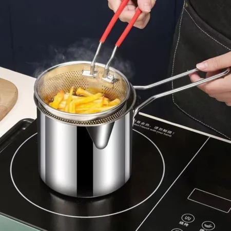 Stainless Steel Deep Fryer Pot with Strainer Basket