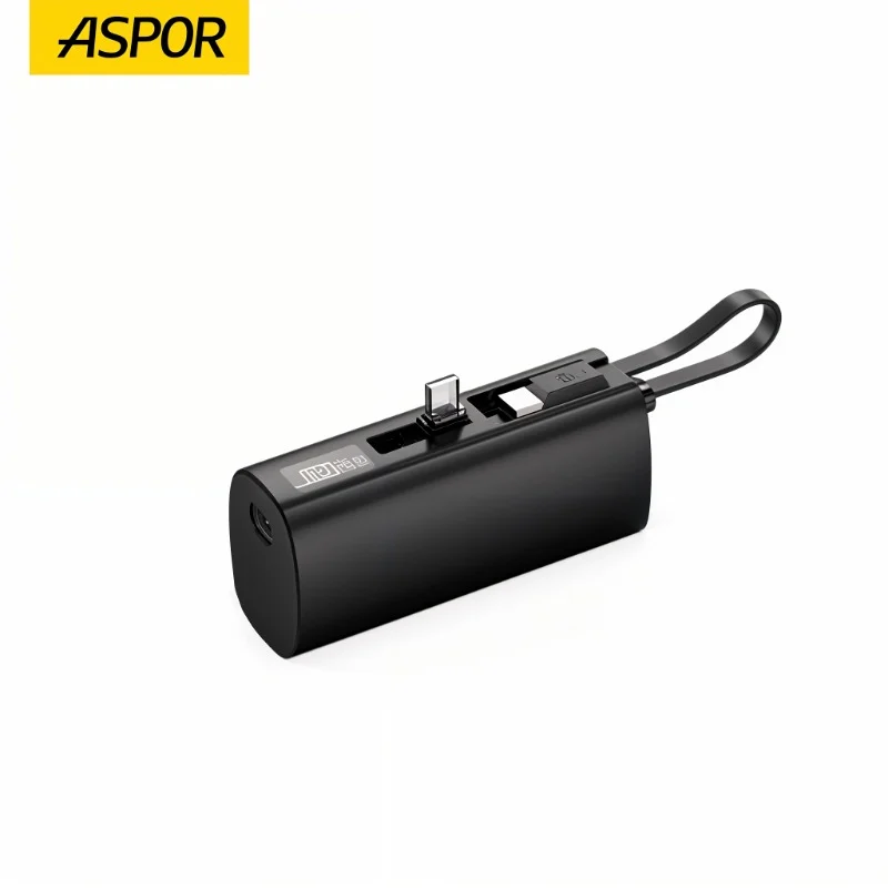 Aspor A351 Mini Power Bank 5000mAh – Built-in Cable, Display & Phone Stand - photo 6