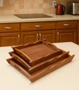 Classic Wooden Tray Set of 3 – Serving Trays (8×10, 10×12, 12×13 in)
