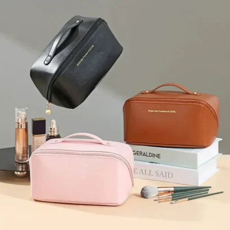 Large Capacity Travel Cosmetic Bag – Synthetic Leather Toiletry Organizer
