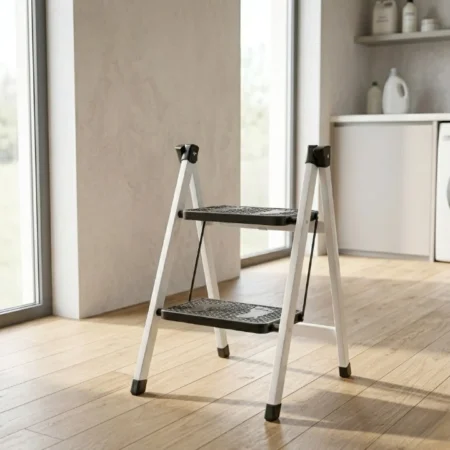 2-Step Folding Metal Stool Ladder – Compact Safety Step Stool