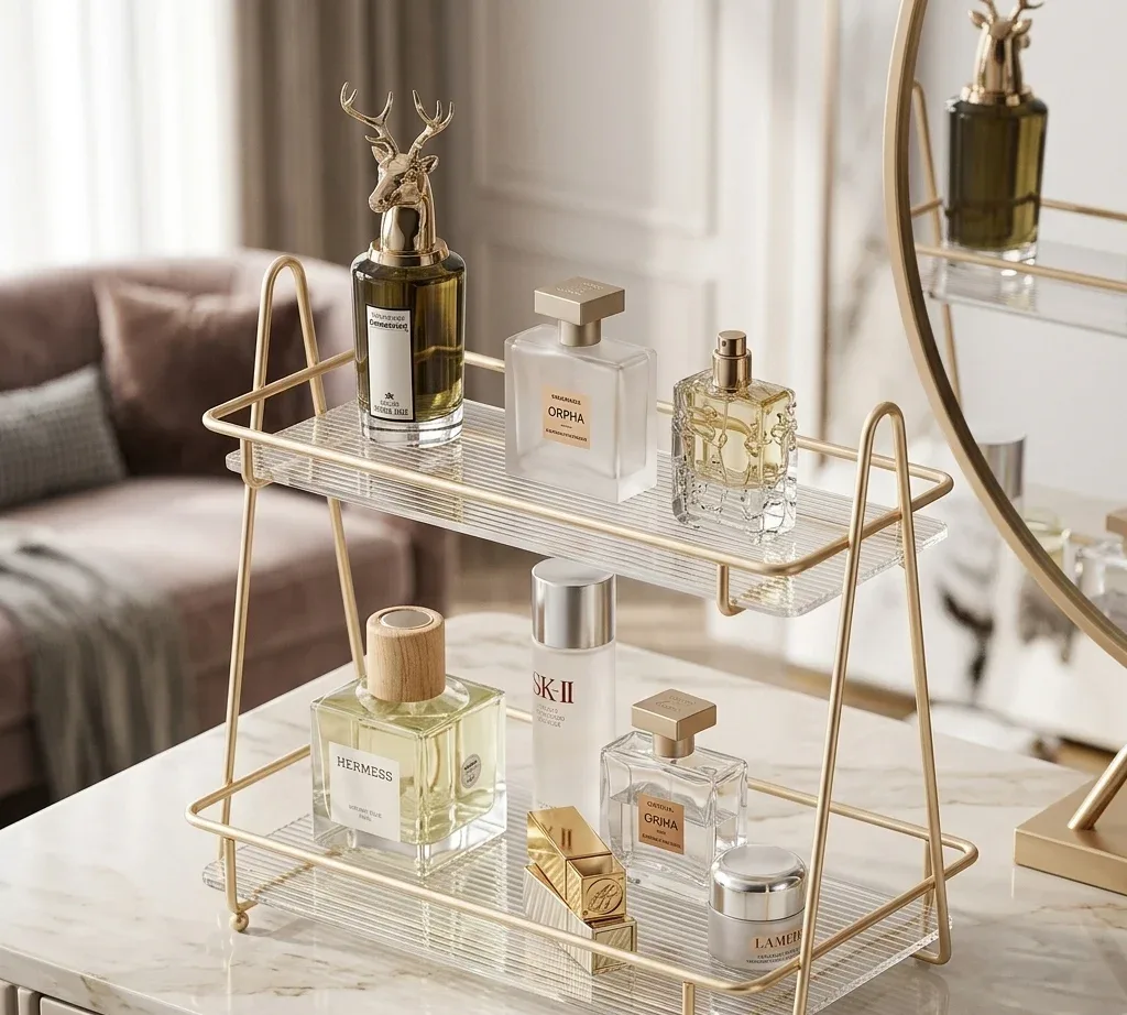 2 Tier Gold Display Rack – Dessert, Perfume & Cosmetic Stand – photo 2