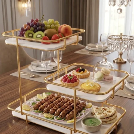 3 Tier Golden Buffet Server – Food Display & Dessert Stand