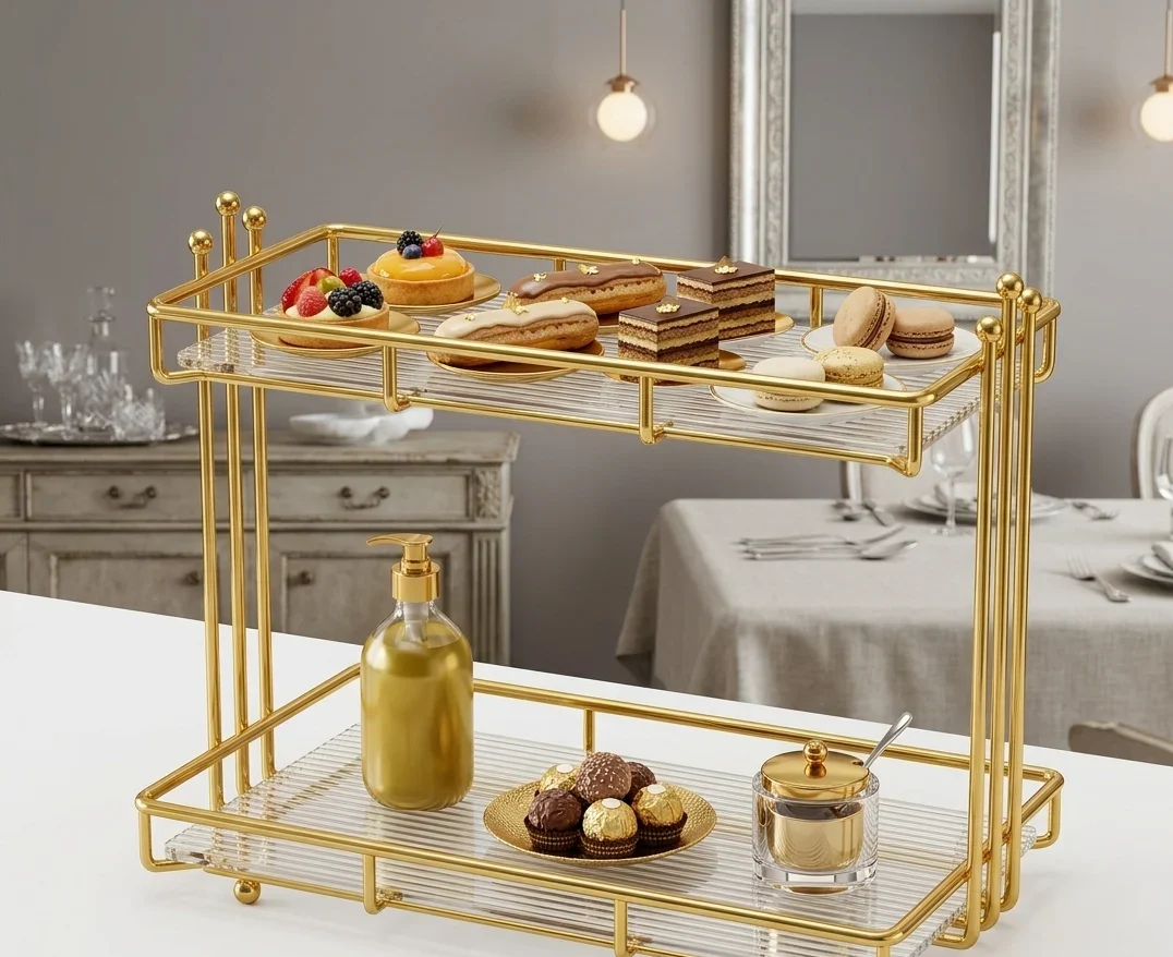 Double Layer Cosmetic Shelf – Gold Makeup & Bathroom Organizer – photo 4